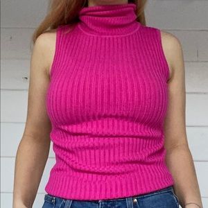 Hot pink sleeveless turtleneck